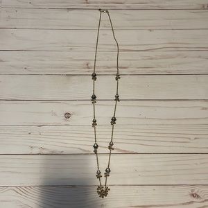 Long faux gold loft costume necklace w charcoal stones and beads